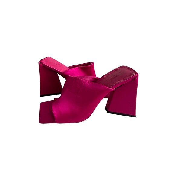 ASOS Design Pink Fabric Block Triangle Heels Sandals Size EU 36 / US 5 - Picture 3 of 14